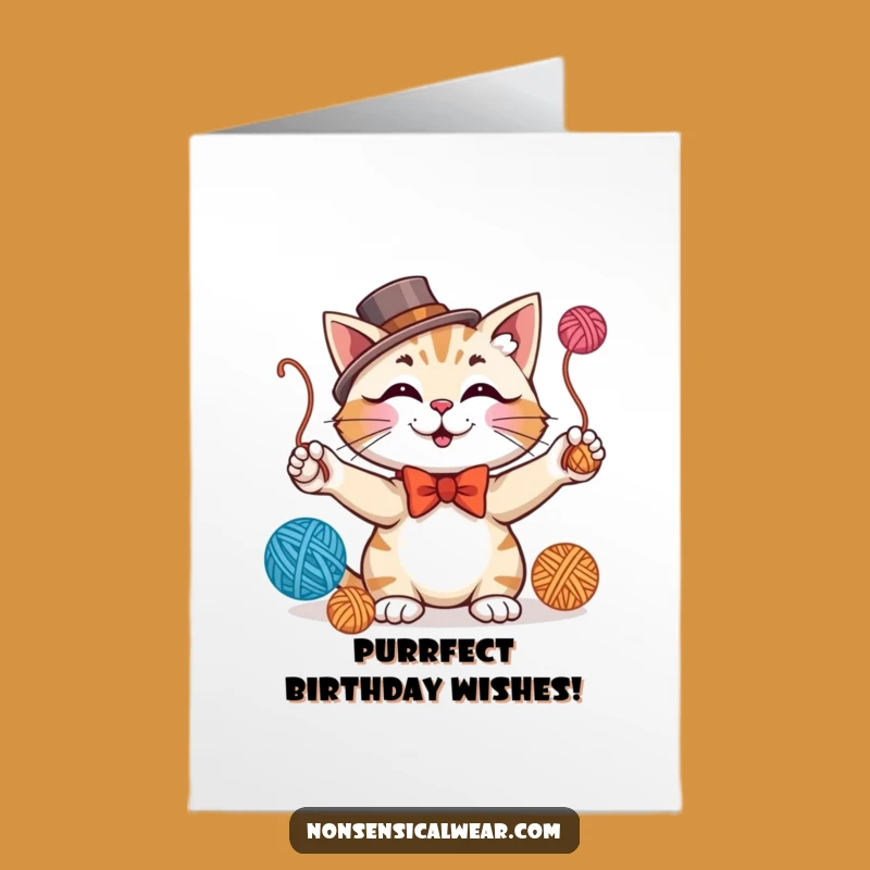 Free Printable Birthday Card: Juggling Cat Funny Downloadable Gift for Cat Lovers