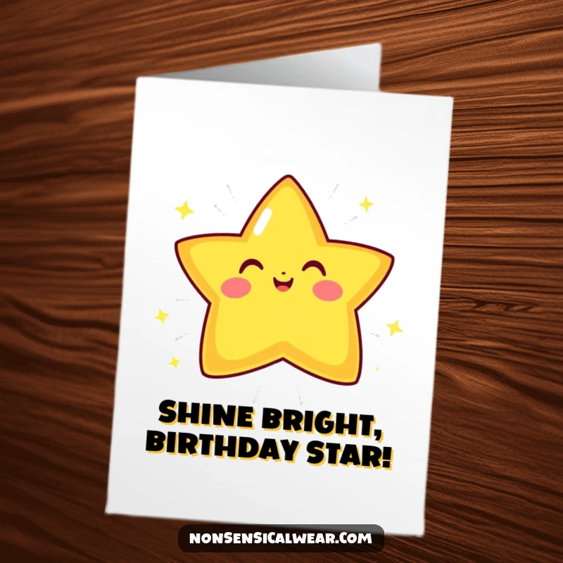 Funny Free Printable Birthday Card: A beaming star character exploding with happiness and bright, sparkly lines.