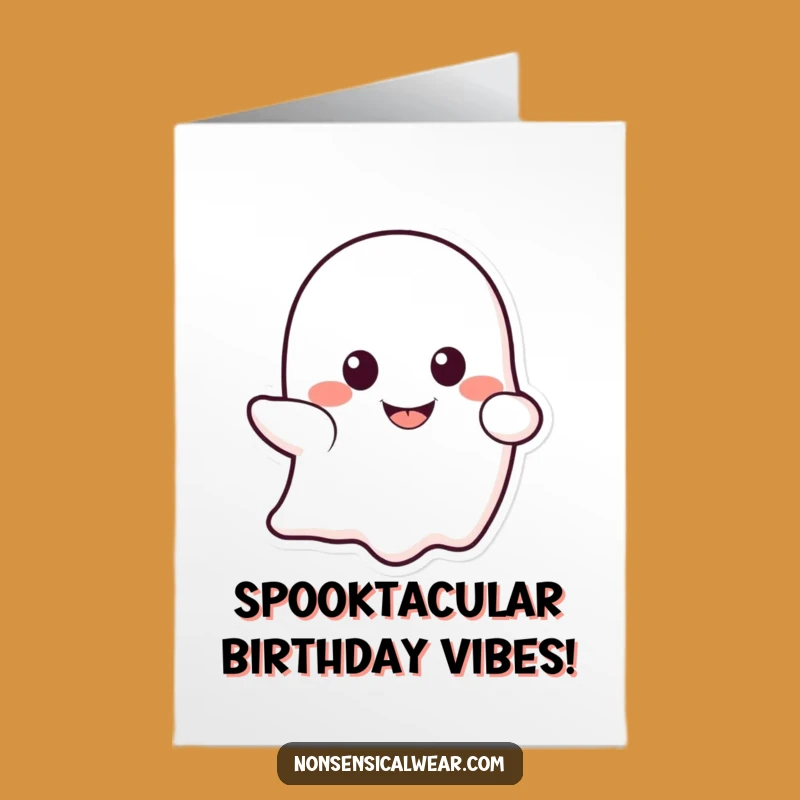 Free Printable Birthday Card: Ghost Peeking Smile Fun Downloadable Gift