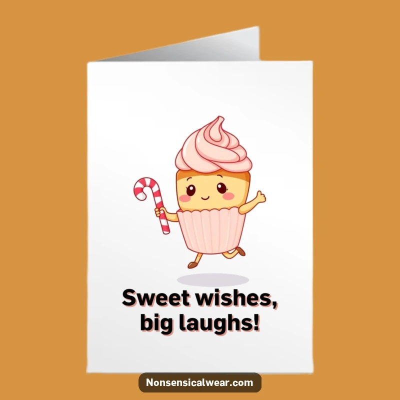 Free Printable Kawaii Cupcake Birthday Card: Fun Jumping Rope Candy Cane Design for a Sweet Celebration