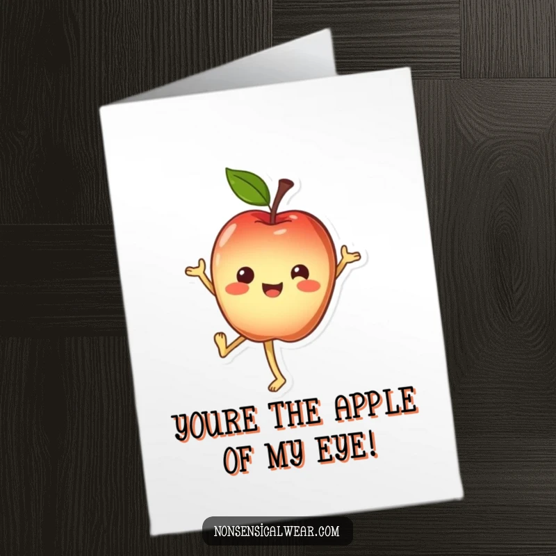 Funny Free Printable Birthday Card: A cheerful apple character does a handstand, ready to celebrate your birthday.
