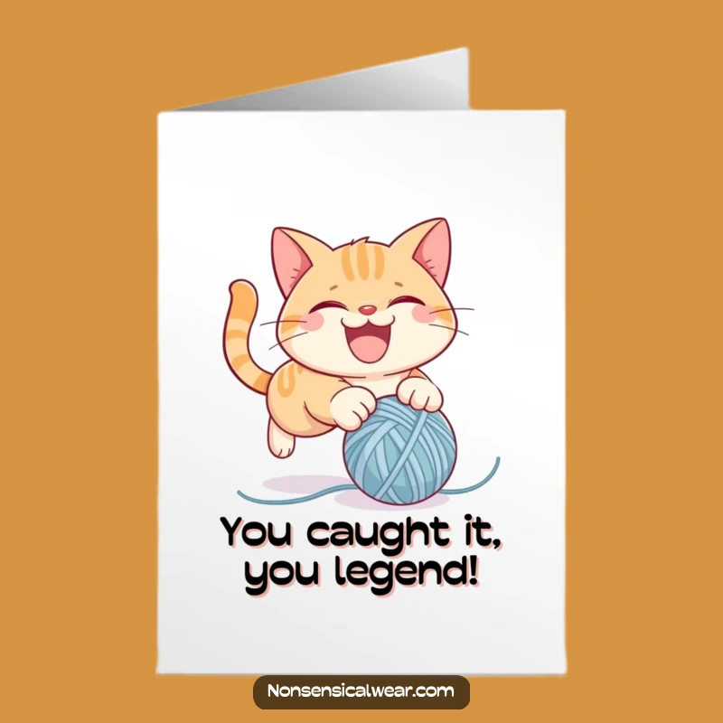 Free Printable Cat Congrats Card: Hilarious Yarn Pounce Downloadable Winner