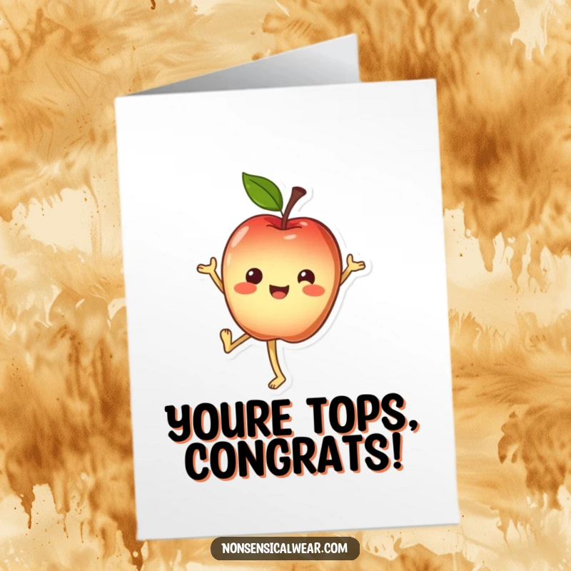 Funny Free Printable Congratulations Card: A cheerful apple character does a handstand, celebrating your great success.