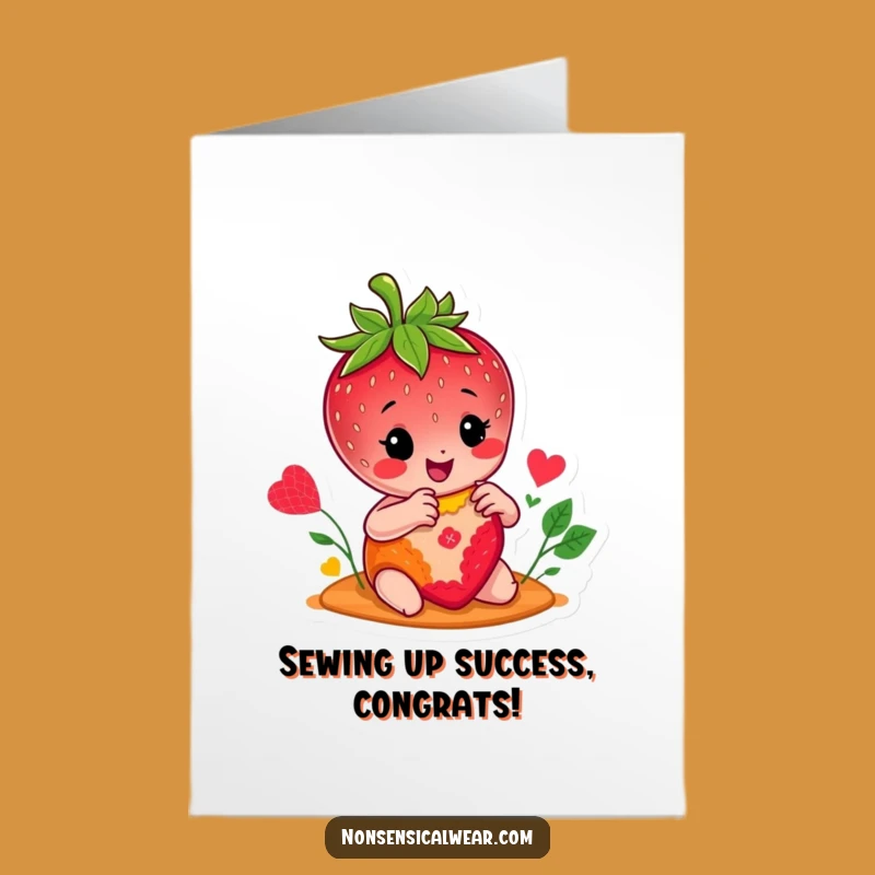 Free Printable Congrats Card: Funny Strawberry Stitching, Perfect Cheerful Downloadable Gift