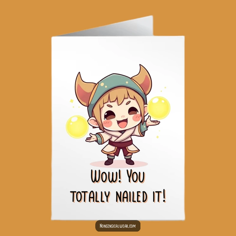 Free Printable Congrats Card: Juggling Character, Funny Downloadable Gift for Celebrating Success