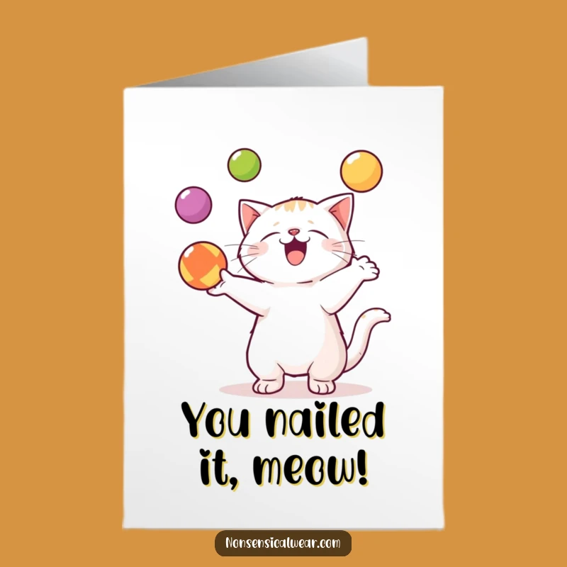 Free Printable Congrats Card: Kawaii Cat Juggles Success