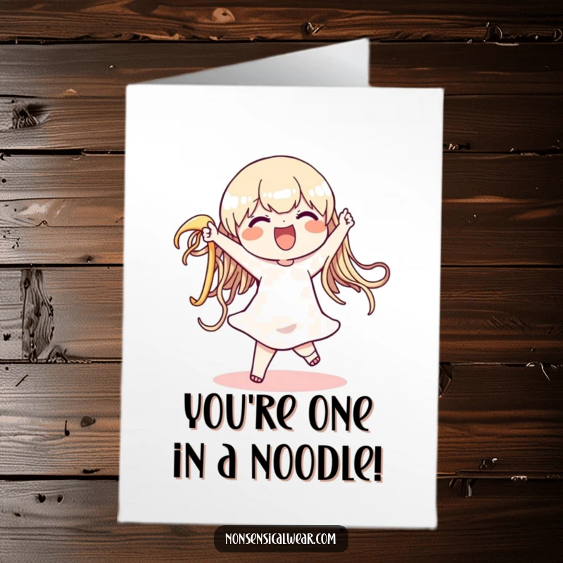 Funny Free Printable Congrats Card: Delighted character performs a noodle dance to celebrate a big achievement.