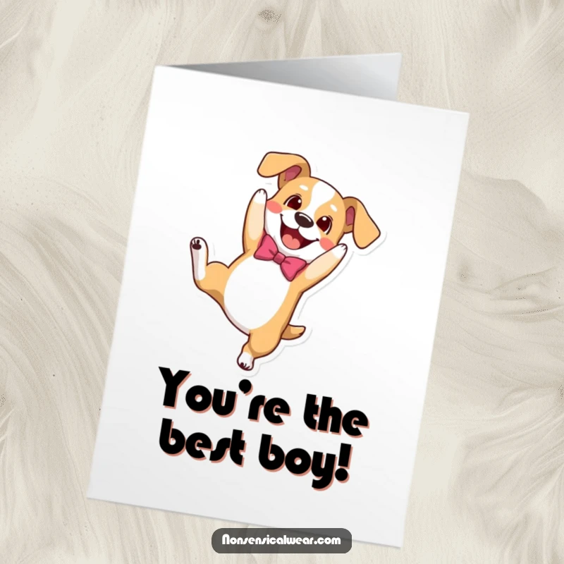 Funny Free Printable Congratulations Card: A dog wearing a bow tie performs a celebratory somersault.