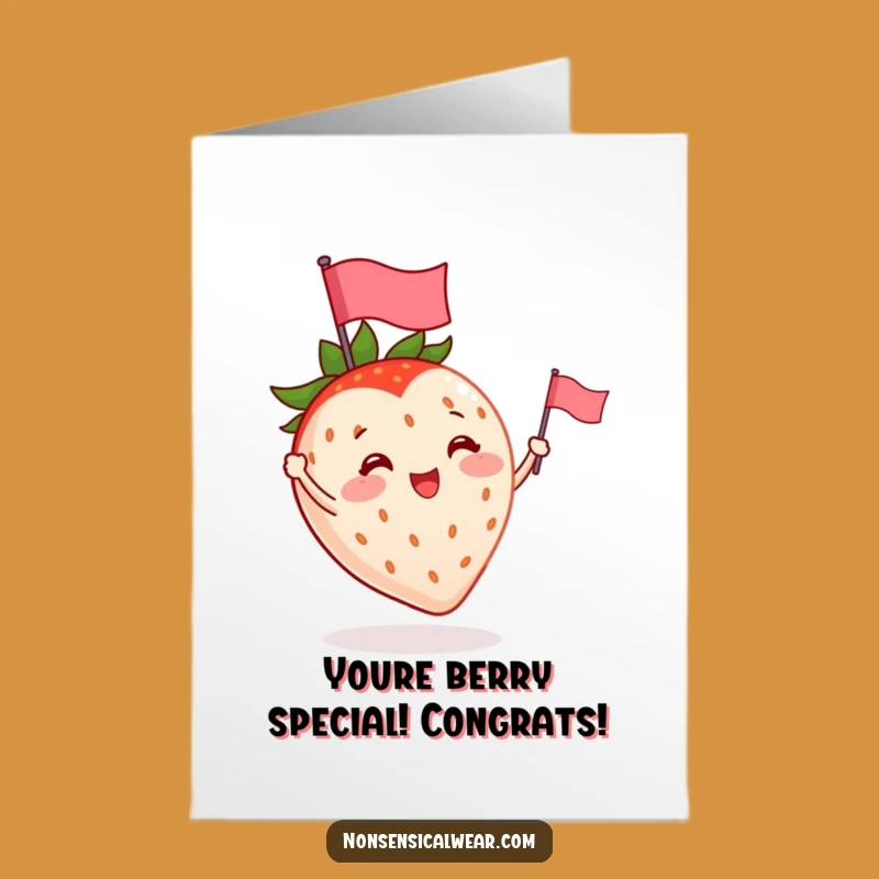 Free Printable Congratulations Card: Strawberry Flag Waving Celebration Downloadable Gift