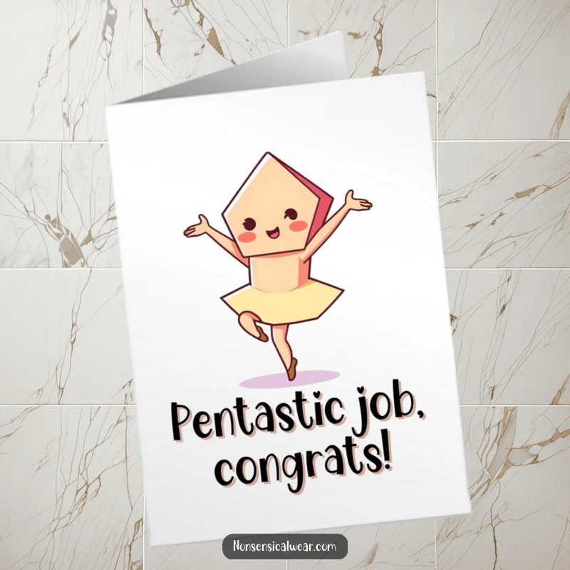 Funny Free Printable Congratulations Card: A vibrant pentagon character elegantly pirouettes to mark a special achievement.