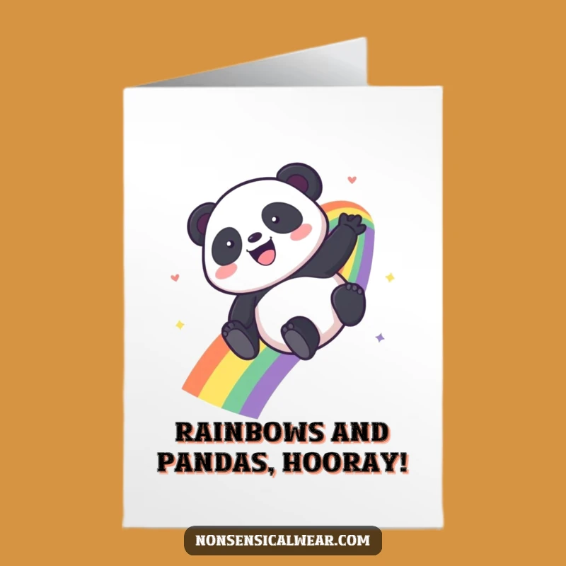 Free Printable Congratulations Card: Joyful Panda Rainbow Slide Funny Downloadable