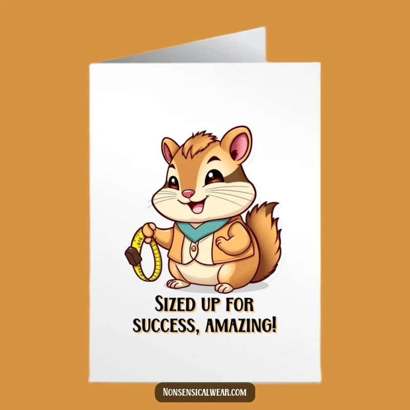 Free Printable Congrats Card: Chipmunk Measuring Success Funny Downloadable Gift