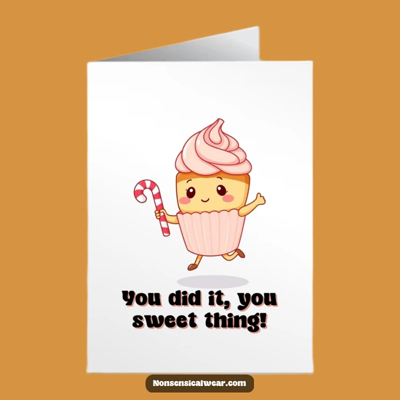 Free Printable Kawaii Cupcake Congrats Card: Jumping Rope Candy Cane Design for a Sweet Achievement