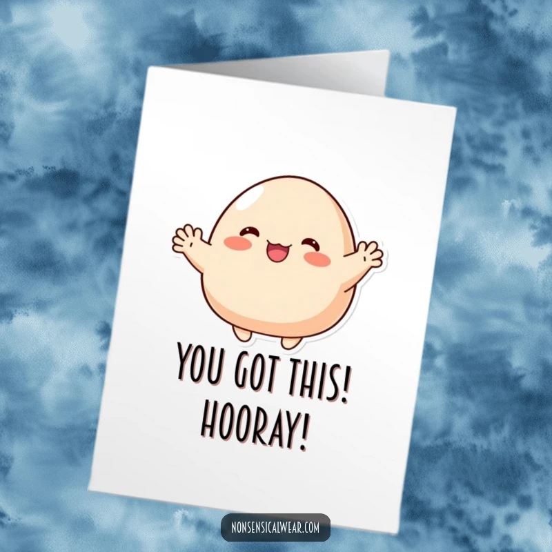 Funny Free Printable Congratulations Card: Cute blob character waving enthusiastically, a friendly DIY way to congratulate.