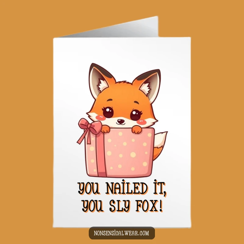 Free Printable Congrats Card: Kawaii Fox Gift Reveal Funny Downloadable for Any Win