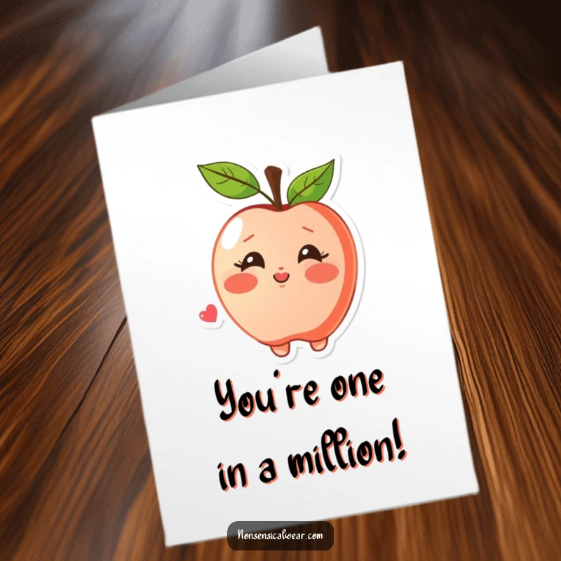 Funny Free Printable Apple Congratulations Card with a blushing apple joyfully blowing a kiss, celebrating achievements sweetly.