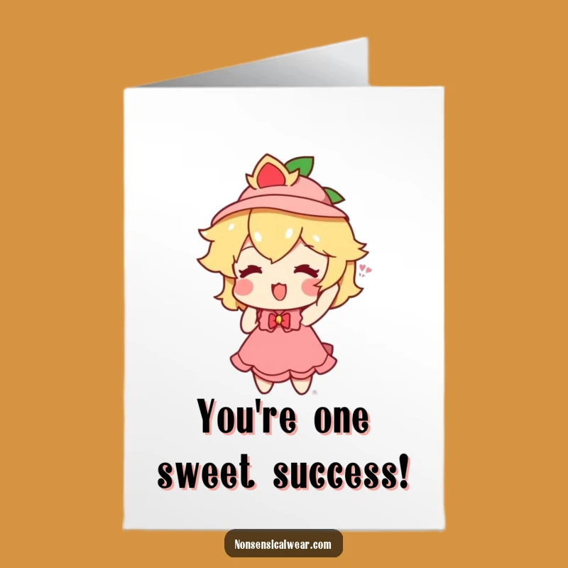 Free Printable Peach Congrats Card: Humorous Hat Trying Downloadable Gift