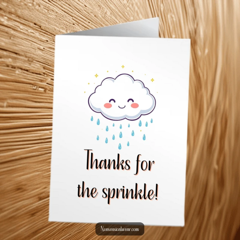 Funny Free Printable Thank You Card: Cute cloud character with a grin showers sparkling raindrops as a thank you.