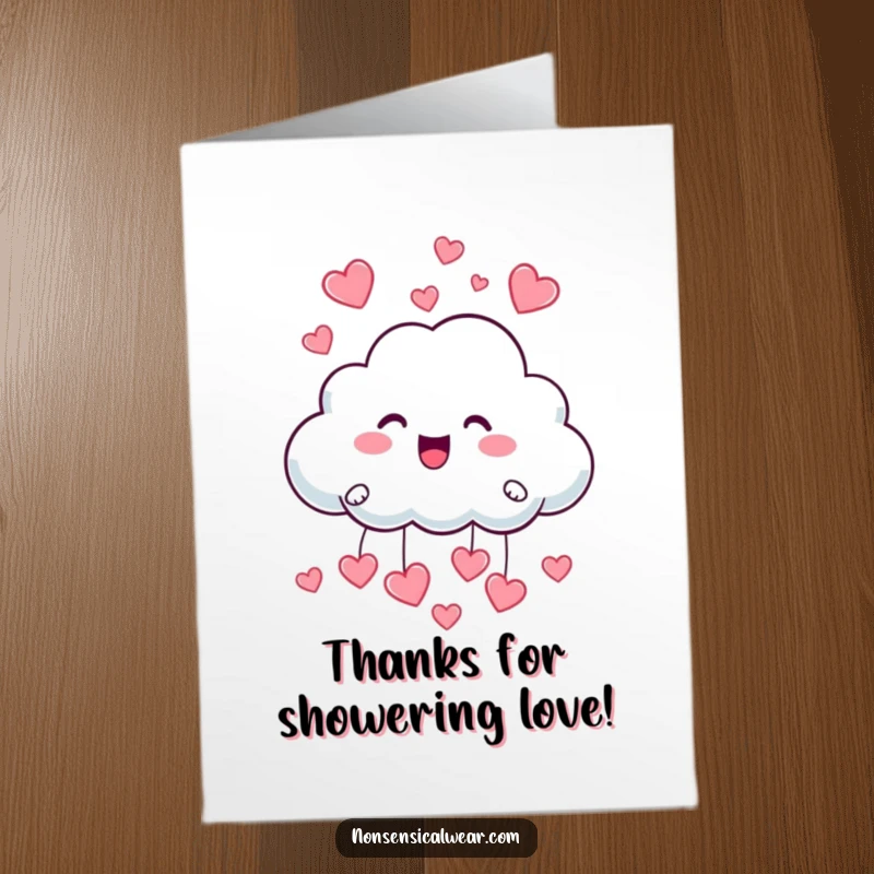 Funny Free Printable Thank You Card: A playful cloud character gleefully raining down tiny, sweet hearts.