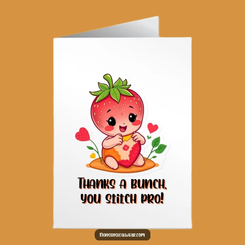 Free Printable Thank You Card: Funny Strawberry Stitching, Perfect Cheerful Downloadable Gift