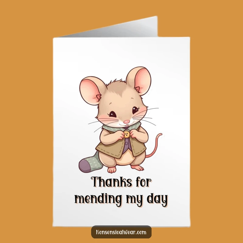 Free Printable Thank You Card: Mouse Sewing Gratitude Funny Downloadable Gift