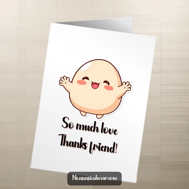 Funny Free Printable Thank You Card: Cute blob character waving with tiny stubby arms, a sweet and simple thank you.