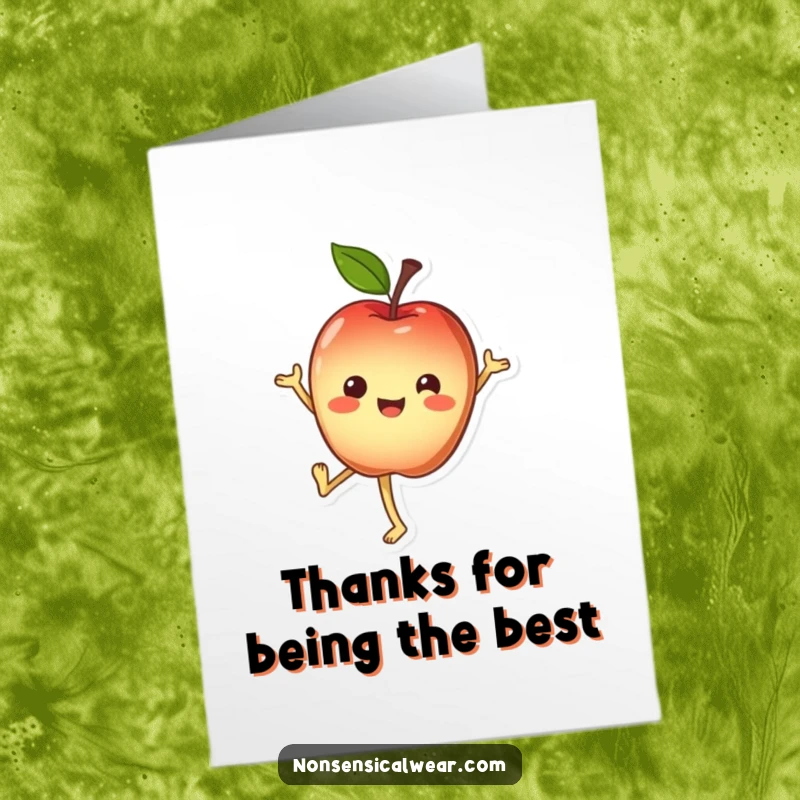Funny Free Printable Thank You Card: A cheerful apple character does a handstand, sending a playful thank you.