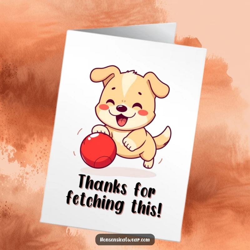 Funny Free Printable Thank You Card: Adorable kawaii dog proudly holding a red ball, ready to deliver thanks.