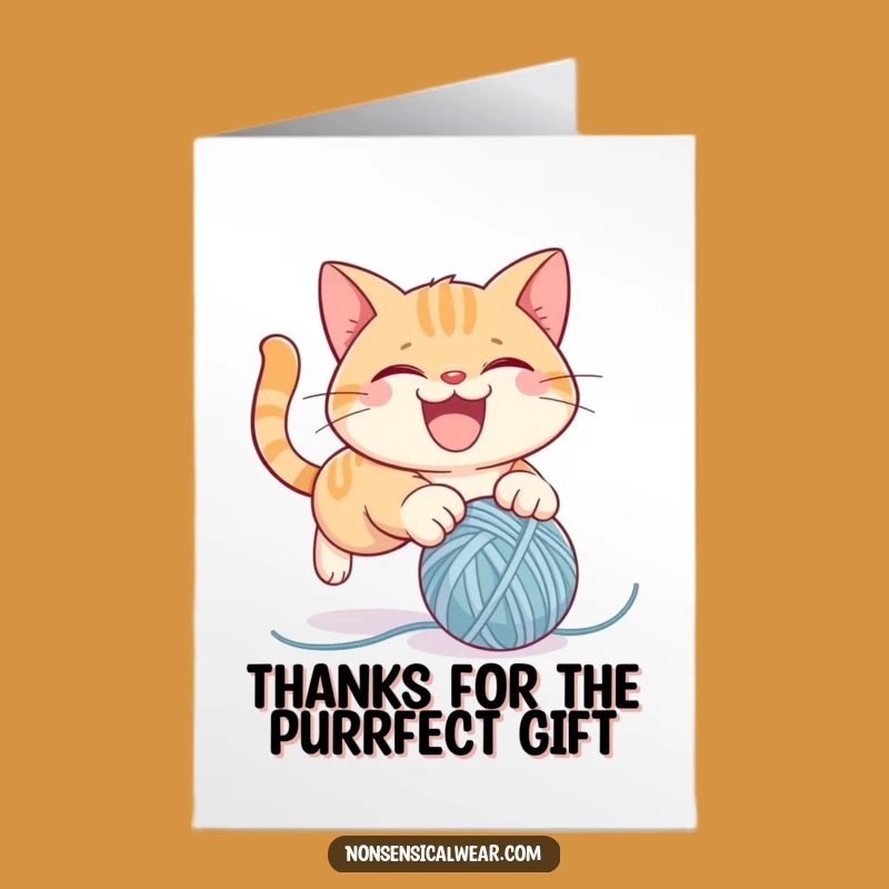 Free Printable Cat Thank You Card: Funny Yarn Pounce Downloadable Gratitude