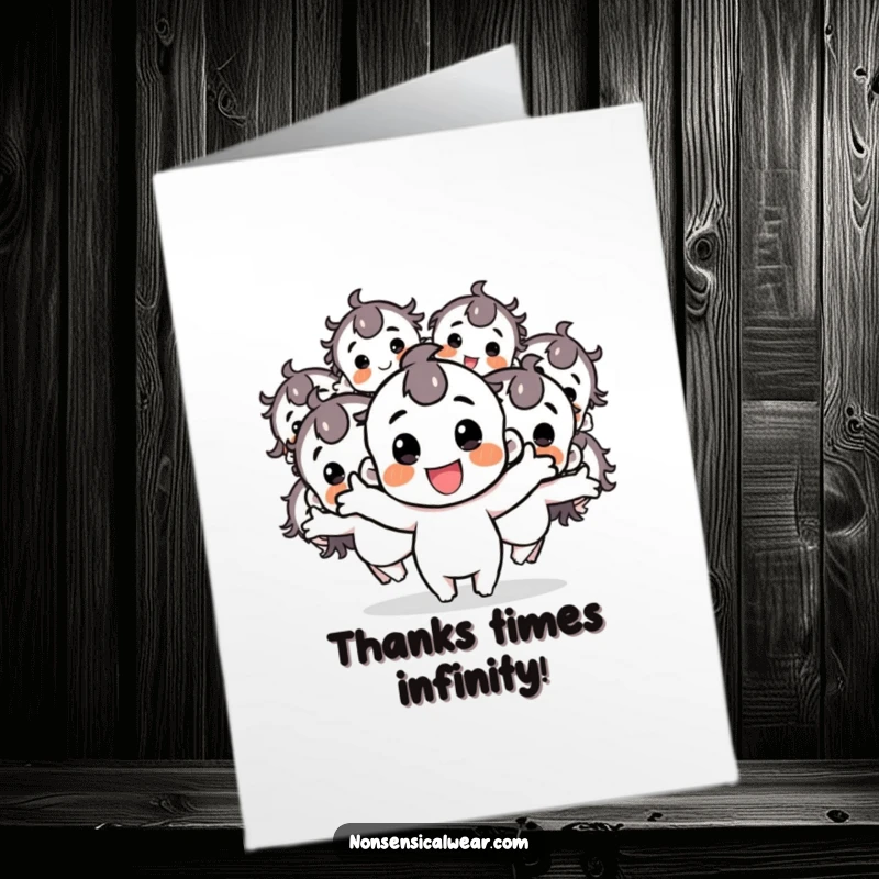 Funny Free Printable Thank You Card: Multiple bouncing copies of a happy character express abundant thanks in a fun, energetic display.