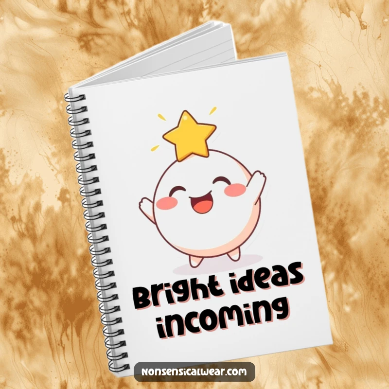 Funny Notebook: A cheerful, round character joyfully bouncing a radiant star off its head, perfect for capturing ideas.