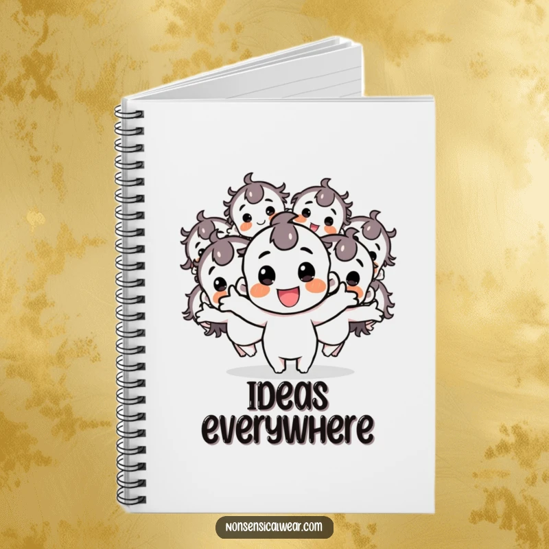 Funny notebook cover with a cheerful character creating multiple energetic, bouncing duplicates, inspiring creativity and fun note-taking.