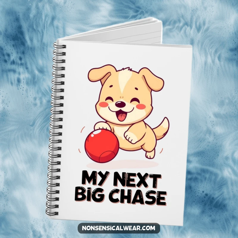 Funny Kawaii Dog Notebook: A playful kawaii dog excitedly chases a ball, inspiring energetic note-taking.