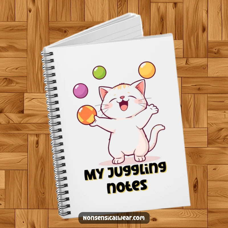 Funny Kawaii Cat Notebook: A talented kawaii cat juggles balls, inspiring skillful note-taking and creative ideas.