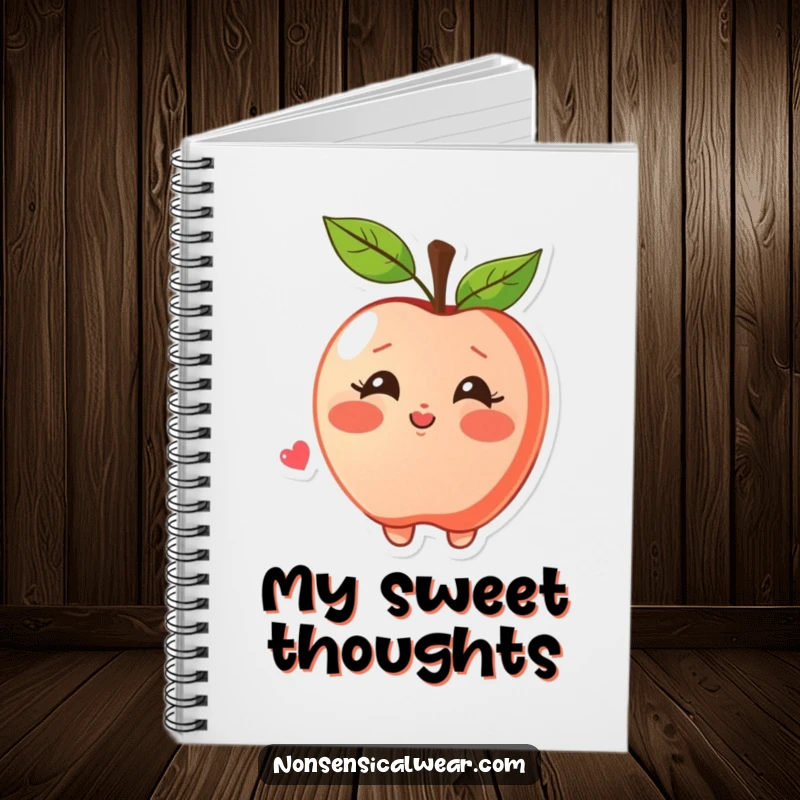Funny notebook featuring a blushing apple character joyfully blowing a kiss, perfect for jotting down notes and sweet ideas.