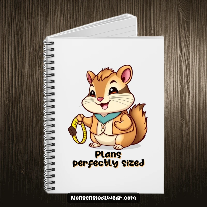 Funny Chipmunk Notebook: A chipmunk in a vest holds a tiny measuring tape, ideal for recording plans and measurements.