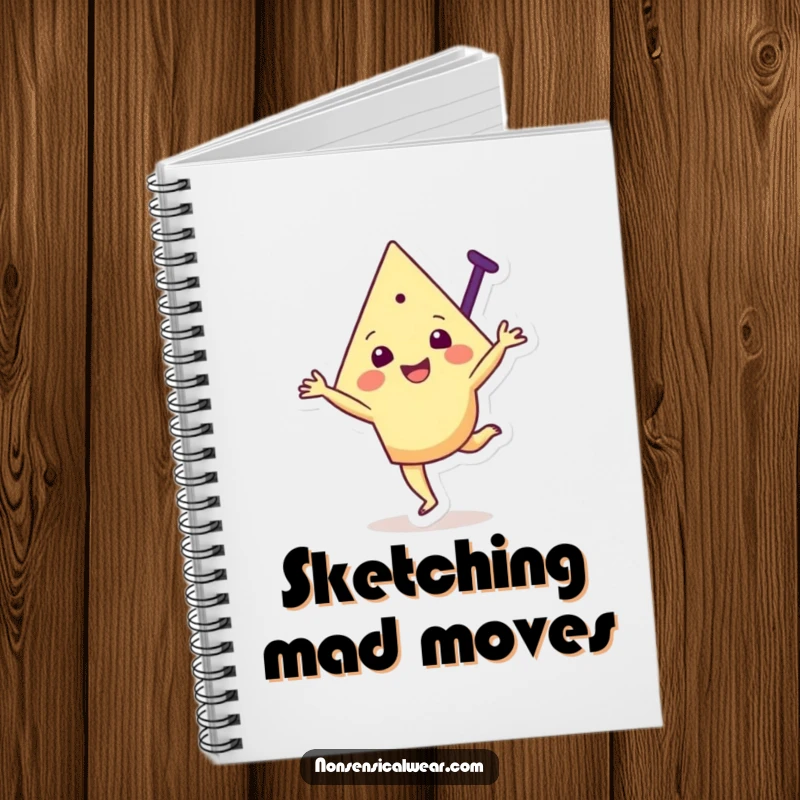 Funny notebook with a joyful triangular character happily executing a cartwheel, perfect for jotting down dynamic ideas and plans.