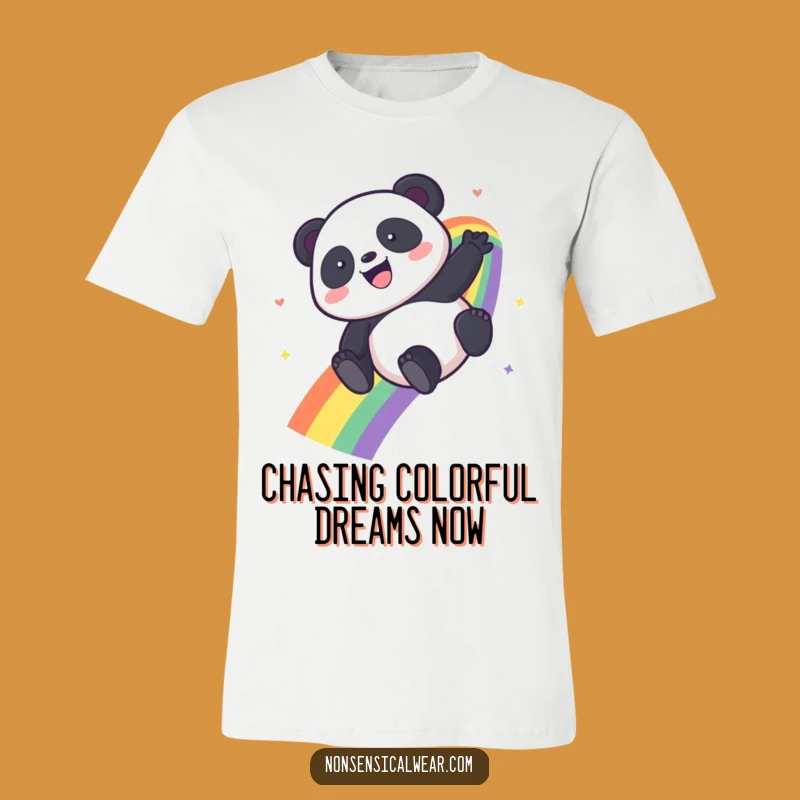 Funny Kawaii Panda Rainbow Slide T-Shirt - Hilarious Cute Panda Tee for All