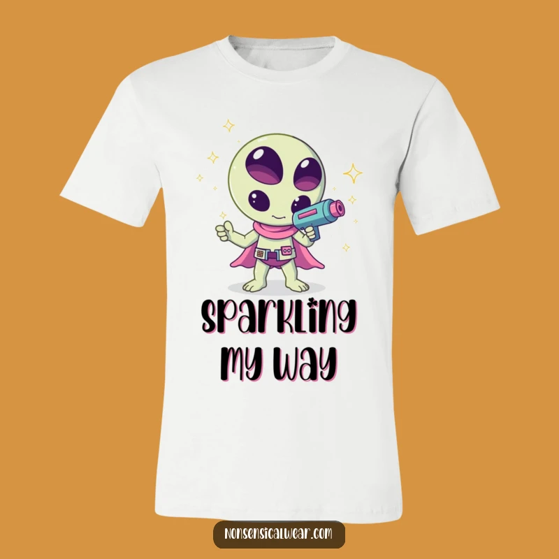 Funny Kawaii Alien Sparkle Tee - Galactic Wave Apparel!