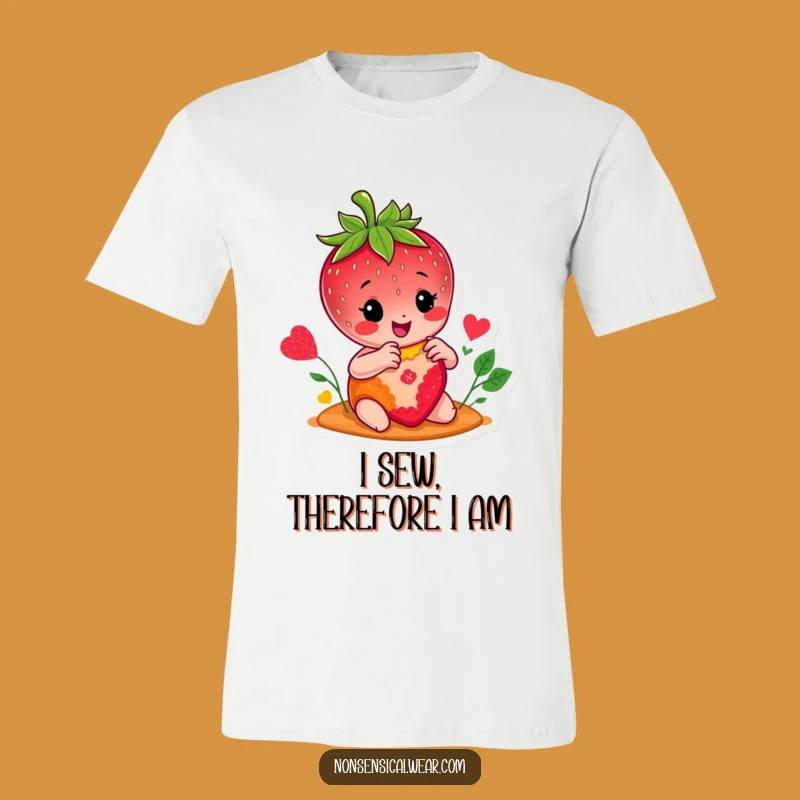 Funny Strawberry Stitcher T-Shirt: Cheerful Character Sewing Patch, Humorous Gift for Hobbyists