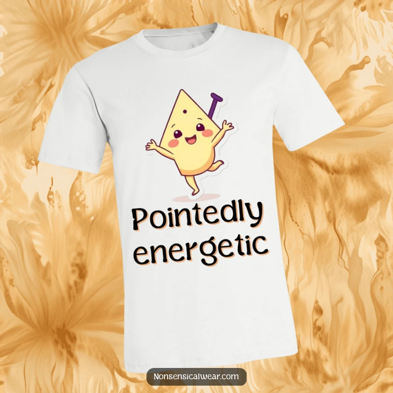 Funny t-shirt with a joyful triangular character in mid-cartwheel, conveying happiness and dynamic, playful energy.