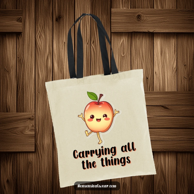 Funny Tote Bag: Cheerful apple character doing a handstand, a fun and practical accessory.