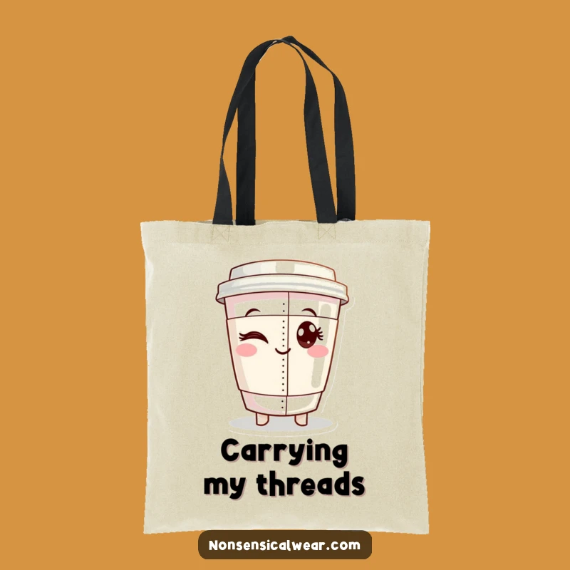 Funny Coffee Seamstress Tote Bag: Carry Your Supplies with a Winking Cup, Humorous Gift