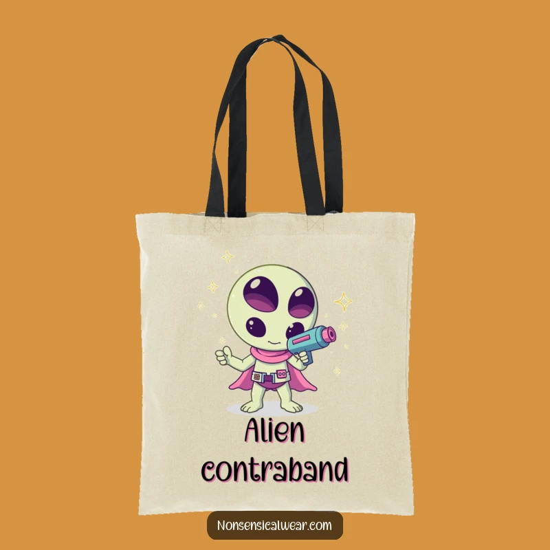 Funny Kawaii Alien Sparkle Tote - Galactic Carry-All!