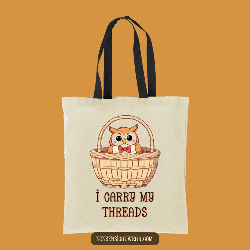 Funny Owl Sewing Tote Bag: Stylish Bow Tie Owl, Perfect Crafty Funny Gift