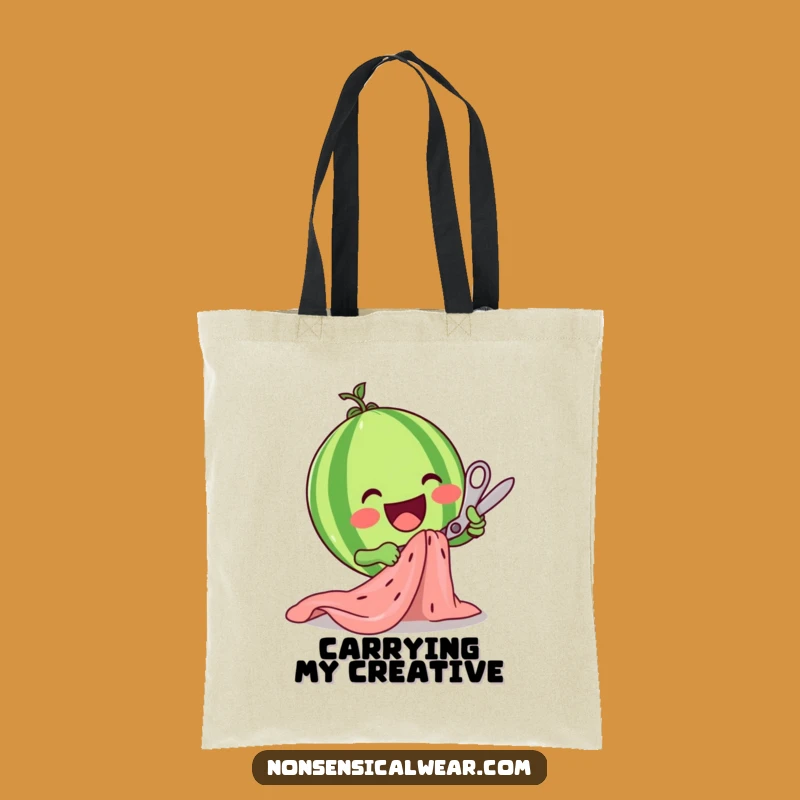 Funny Watermelon Scissors Tote Bag: Happy Fruit Crafter Carry-All Gift