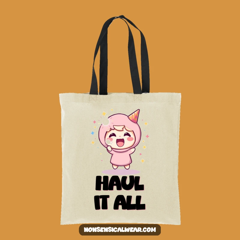 Funny Cheerful Character Tote Bag: Carry Your Fun with This Hilarious Party Popper Accessory