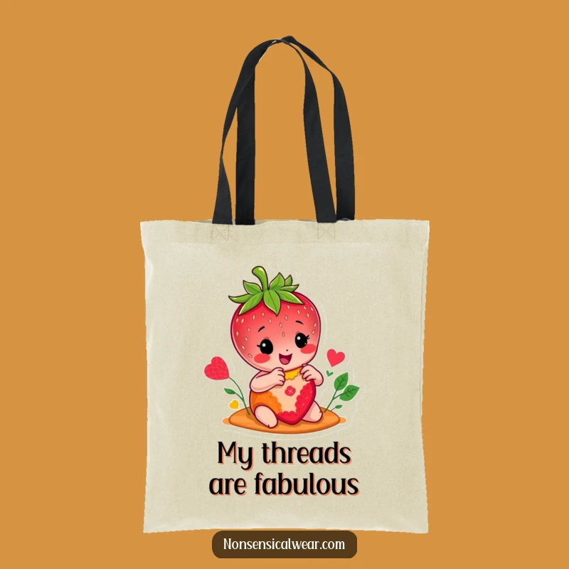 Funny Strawberry Stitcher Tote Bag: Carry Your Craft Supplies with This Humorous Character Bag